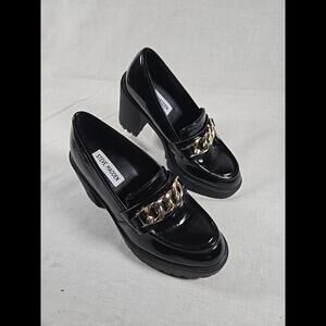 Steve Madden Black Loafers with Gold Chain